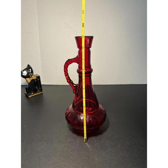 Vintage 1950s Ruby Red Genie-Style Glass Liquor Bottle Decanter, 11” NO STOPPER - Picture 14 of 15
